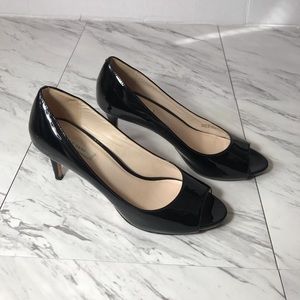 Cole Haan Black patent leather peep toe heels